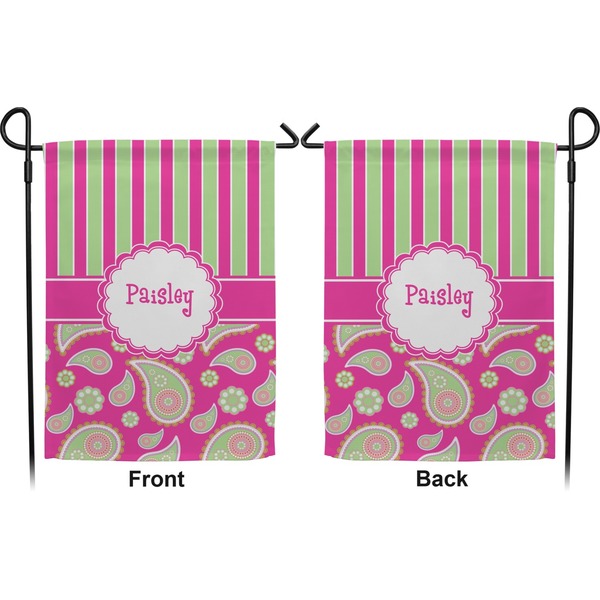 Pink & Green Paisley and Stripes Garden Flag - Double Sided Front and Back