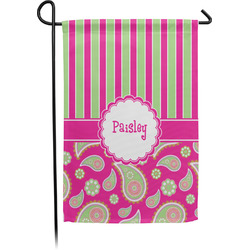 Pink & Green Paisley and Stripes Small Garden Flag - Single Sided w/ Name or Text