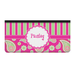 Pink & Green Paisley and Stripes Genuine Leather Checkbook Cover (Personalized)