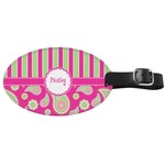 Pink & Green Paisley and Stripes Genuine Leather Oval Luggage Tag (Personalized)