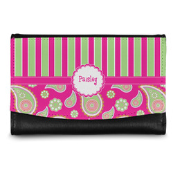 Pink & Green Paisley and Stripes Genuine Leather Women's Wallet - Small (Personalized)