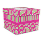Pink & Green Paisley and Stripes Gift Box with Lid - Canvas Wrapped - Large (Personalized)