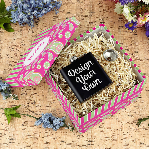 Pink & Green Paisley and Stripes Gift Boxes with Lid - Canvas Wrapped - Large - In Context