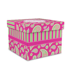 Pink & Green Paisley and Stripes Gift Box with Lid - Canvas Wrapped - Medium (Personalized)