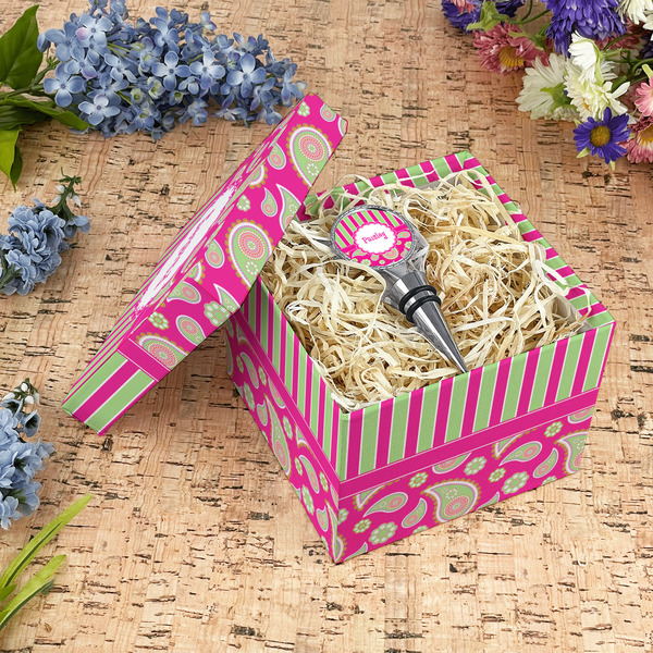 Pink & Green Paisley and Stripes Gift Boxes with Lid - Canvas Wrapped - Medium - In Context