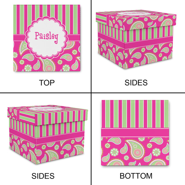 Pink & Green Paisley and Stripes Gift Boxes with Lid - Canvas Wrapped - Small - Approval