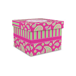Pink & Green Paisley and Stripes Gift Box with Lid - Canvas Wrapped - Small (Personalized)