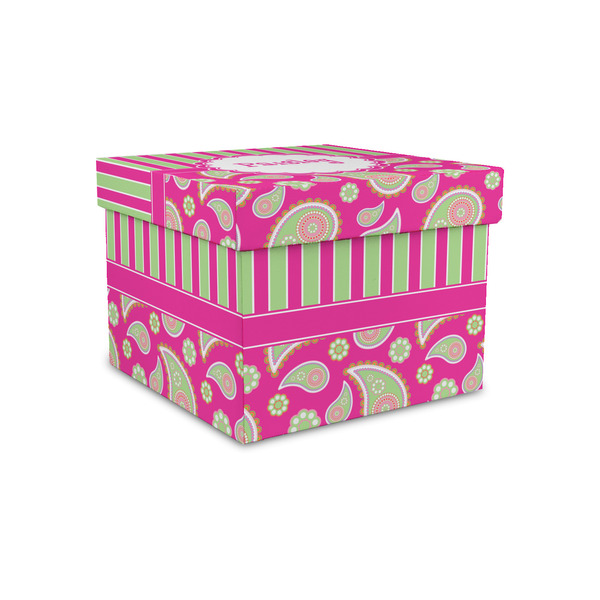 Custom Pink & Green Paisley and Stripes Gift Box with Lid - Canvas Wrapped - Small (Personalized)