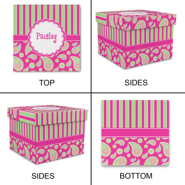 Pink & Green Paisley and Stripes Gift Boxes with Lid - Canvas Wrapped - X-Large - Approval