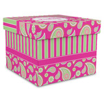 Pink & Green Paisley and Stripes Gift Box with Lid - Canvas Wrapped - X-Large (Personalized)