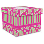 Pink & Green Paisley and Stripes Gift Box with Lid - Canvas Wrapped - XX-Large (Personalized)