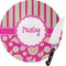 Pink & Green Paisley and Stripes Round Glass Cutting Board - Medium (Personalized)