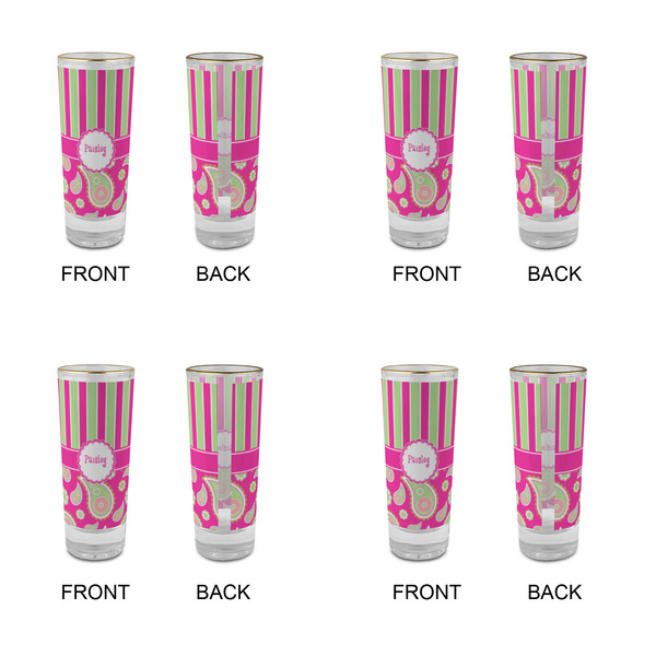 Pink & Green Paisley and Stripes Glass Shot Glass - 2 oz - Set of 4 - APPROVAL