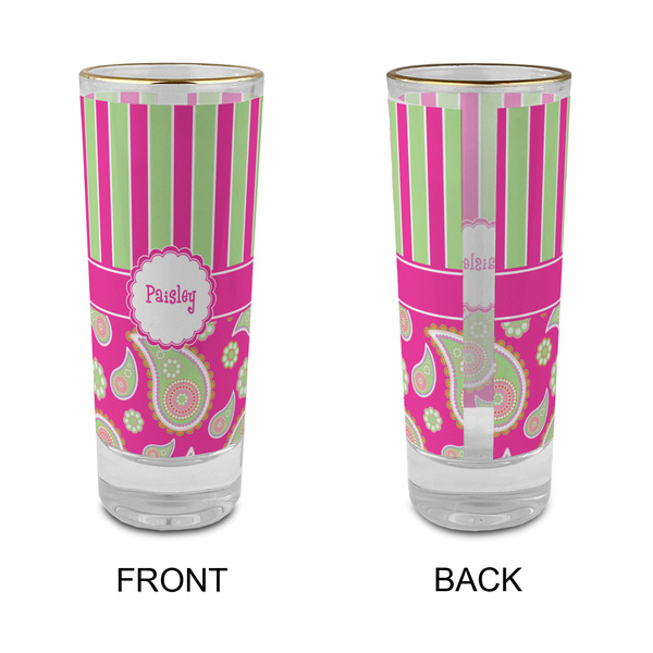 Pink & Green Paisley and Stripes Glass Shot Glass - 2 oz - Single - APPROVAL