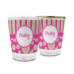 Pink & Green Paisley and Stripes Glass Shot Glass - 1.5 oz (Personalized)