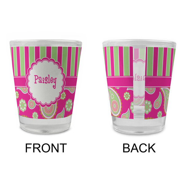 Pink & Green Paisley and Stripes Glass Shot Glass - Standard - APPROVAL
