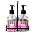 Pink & Green Paisley and Stripes Glass Soap & Lotion Bottles (Personalized)