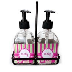 Pink & Green Paisley and Stripes Glass Soap & Lotion Bottles (Personalized)