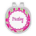 Pink & Green Paisley and Stripes Golf Ball Marker - Hat Clip - Silver