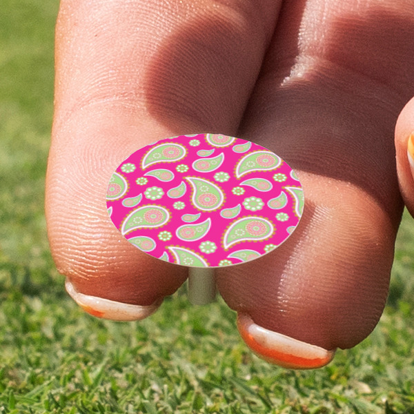 Pink & Green Paisley and Stripes Golf Tees & Ball Markers Set - Marker