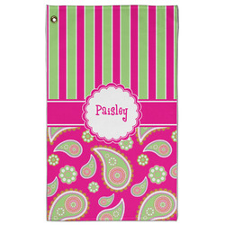 Pink & Green Paisley and Stripes Golf Towel - Poly-Cotton Blend w/ Name or Text