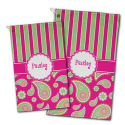Pink & Green Paisley and Stripes Golf Towel - Poly-Cotton Blend w/ Name or Text
