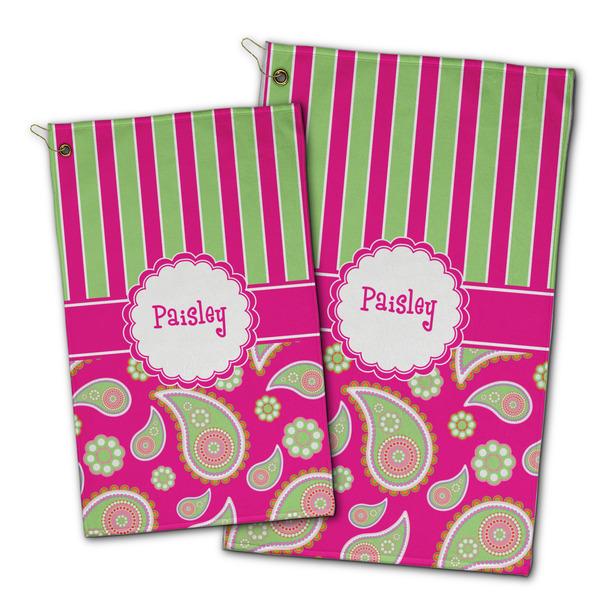 Pink & Green Paisley and Stripes Golf Towel - PARENT (small and large)