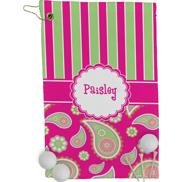 Pink & Green Paisley and Stripes Golf Towel (Personalized)
