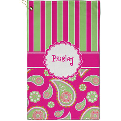 Pink & Green Paisley and Stripes Golf Towel - Poly-Cotton Blend - Small w/ Name or Text