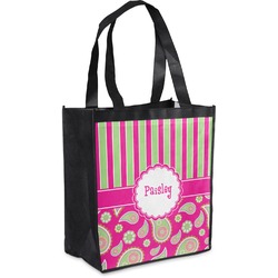 Pink & Green Paisley and Stripes Grocery Bag (Personalized)