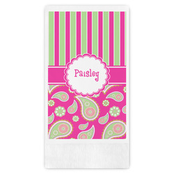 Pink & Green Paisley and Stripes Guest Napkins - Full Color - Embossed Edge (Personalized)