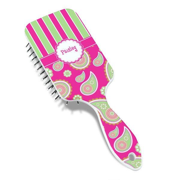Pink & Green Paisley and Stripes Hair Brush - Angle View