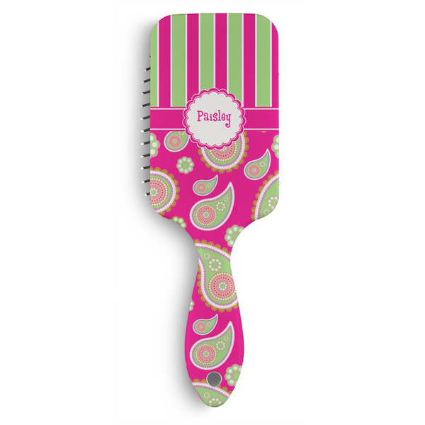 Custom Pink & Green Paisley and Stripes Hair Brushes (Personalized)