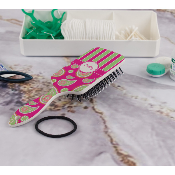 Pink & Green Paisley and Stripes Hair Brush - In Bathroom
