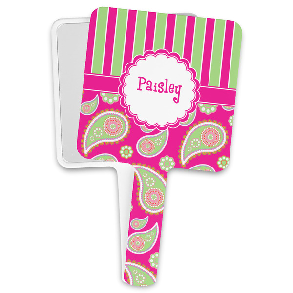 Custom Pink & Green Paisley and Stripes Hand Mirror (Personalized)
