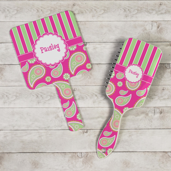 Pink & Green Paisley and Stripes Hand Mirrors - In Context