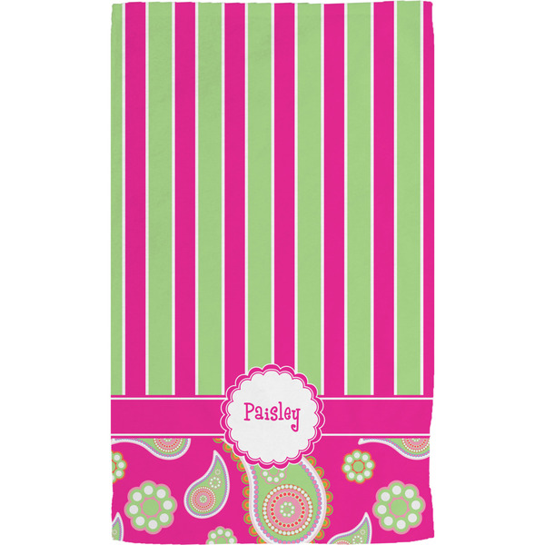 Pink & Green Paisley and Stripes Hand Towel (Personalized)