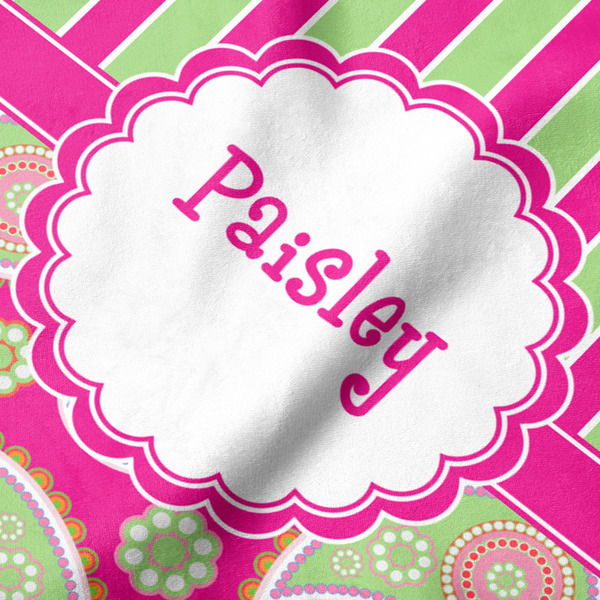 Pink & Green Paisley and Stripes Hooded Baby Towel- Detail Close Up