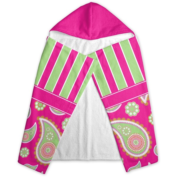 Pink & Green Paisley and Stripes Hooded Towel - Folded