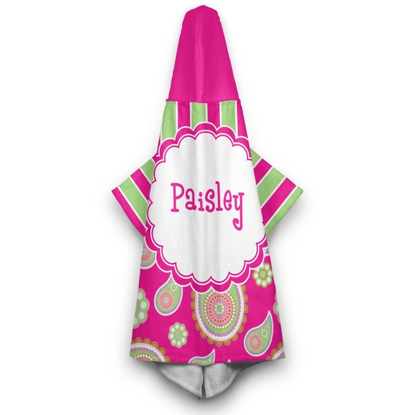 Pink & Green Paisley and Stripes Hooded Towel - Hanging