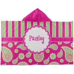 Pink & Green Paisley and Stripes Kids Hooded Towel (Personalized)