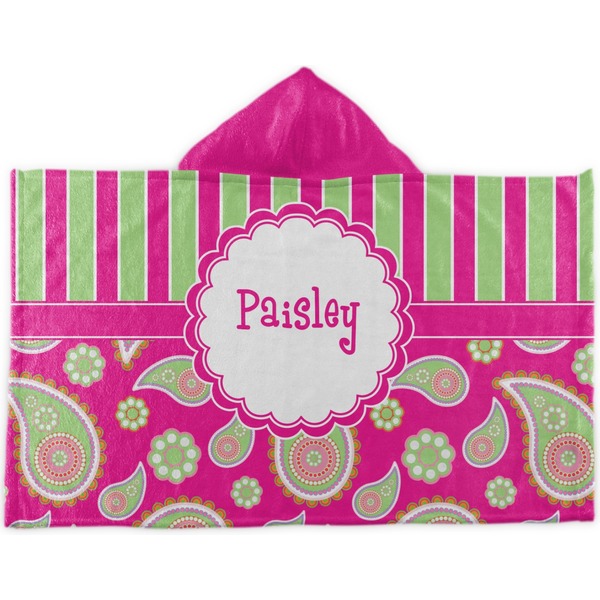 Custom Pink & Green Paisley and Stripes Kids Hooded Towel (Personalized)
