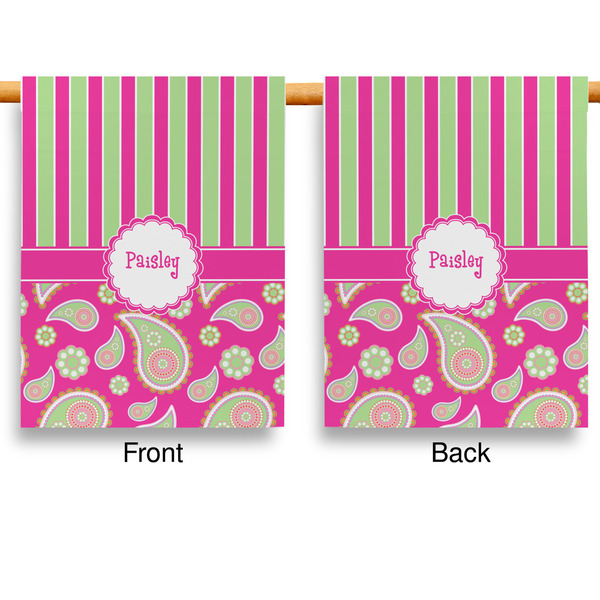 Pink & Green Paisley and Stripes House Flags - Double Sided - APPROVAL