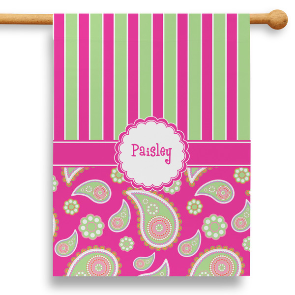 Custom Pink & Green Paisley and Stripes 28" House Flag (Personalized)