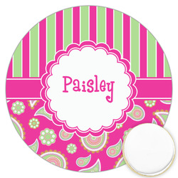 Pink & Green Paisley and Stripes Printed Cookie Topper - 3.25" (Personalized)