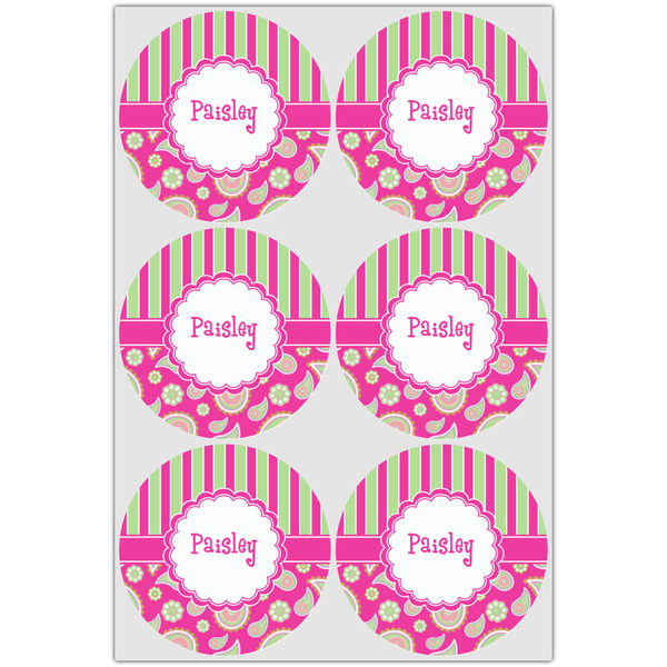 Pink & Green Paisley and Stripes Icing Circle - Large - Set of 6