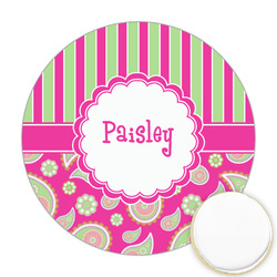 Pink & Green Paisley and Stripes Printed Cookie Topper - Round (Personalized)