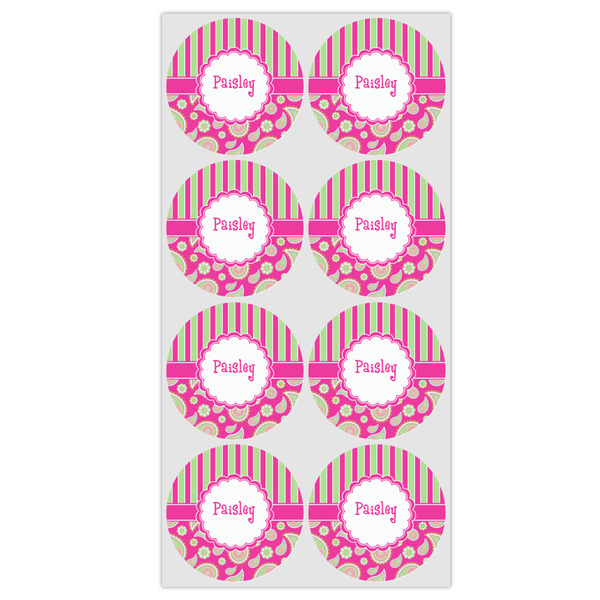Pink & Green Paisley and Stripes Icing Circle - Medium - Set of 8