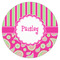 Pink & Green Paisley and Stripes Icing Circle - Medium - Single
