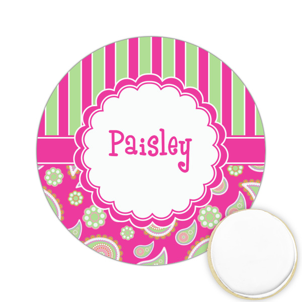 Custom Pink & Green Paisley and Stripes Printed Cookie Topper - 2.15" (Personalized)